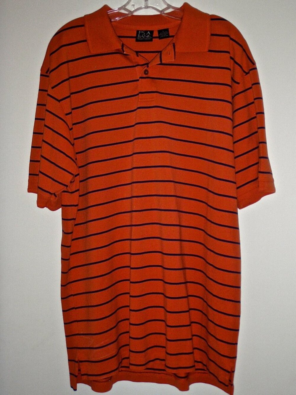 JOS. A BANK TRAVELER'S COLLECTION MEN'S ORANGE STRIPED SHORT SLEEVE SHIRT SIZE L